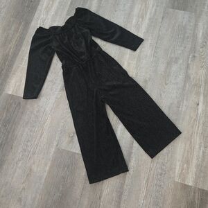 Old Navy Girl's Small Black Velvet Long-Sleeve Jumpsuit